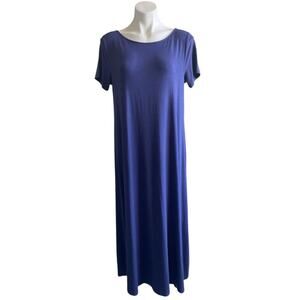 J. Jill Jersey Knit Maxi Dress Short Sleeve Blue Sz Med